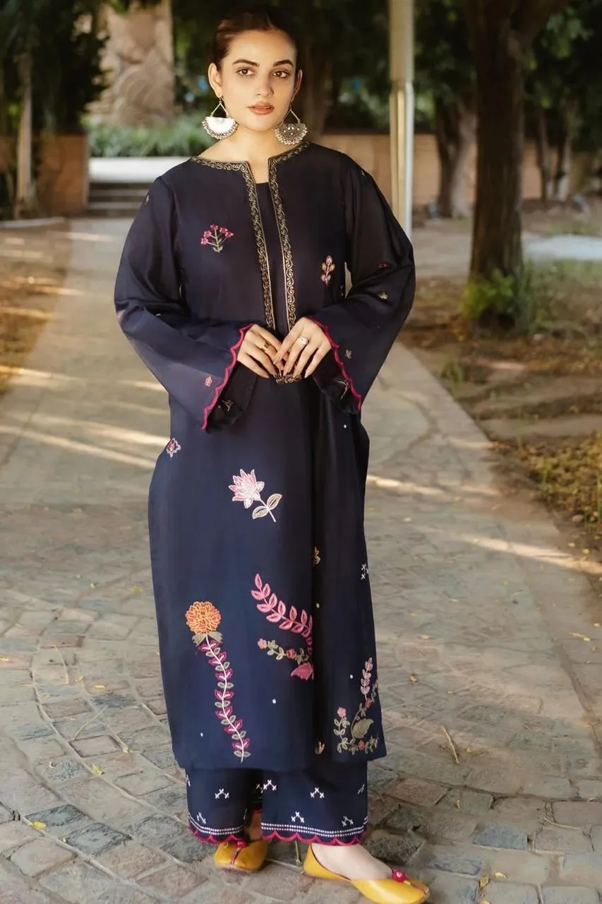 2 Pcs Women's Unstitched Embroidered Suit