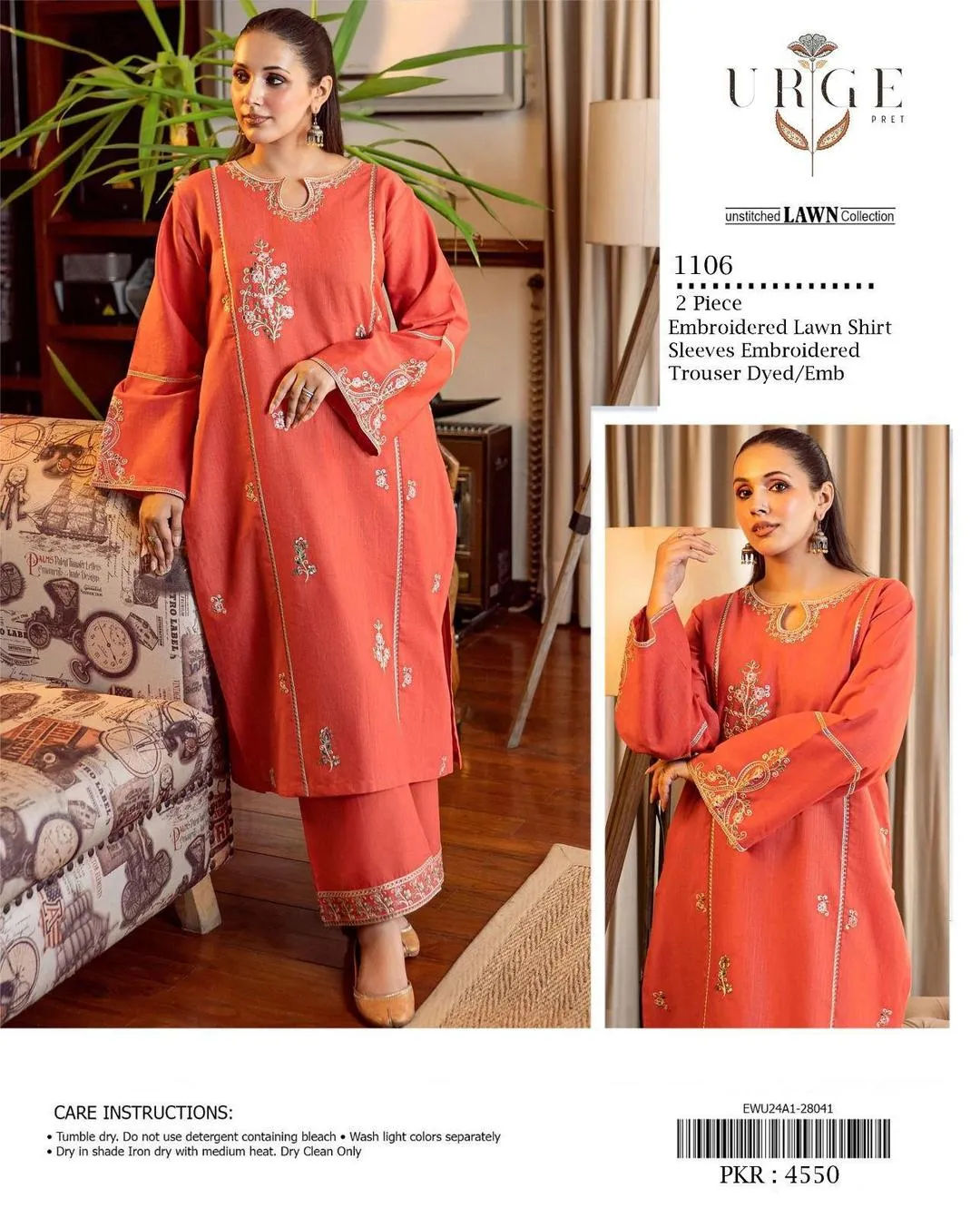 2 Pcs Women's Unstitched Embroidered Suit