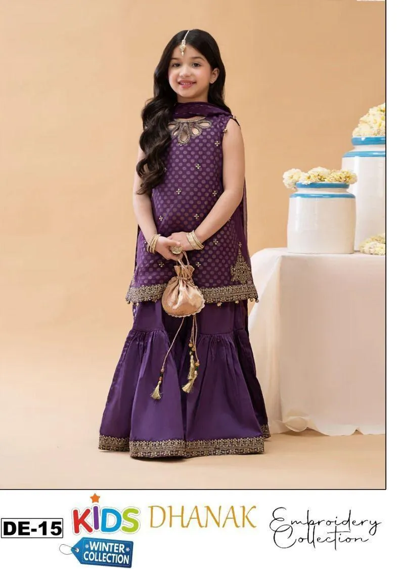 3 Pcs Girl's Dhanak Embroidered Unstitched Suit
