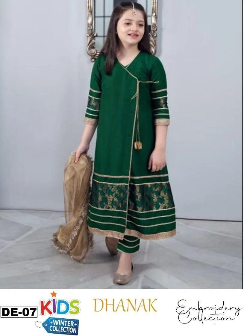 3 Pcs Girl's Dhanak Embroidered Unstitched Suit