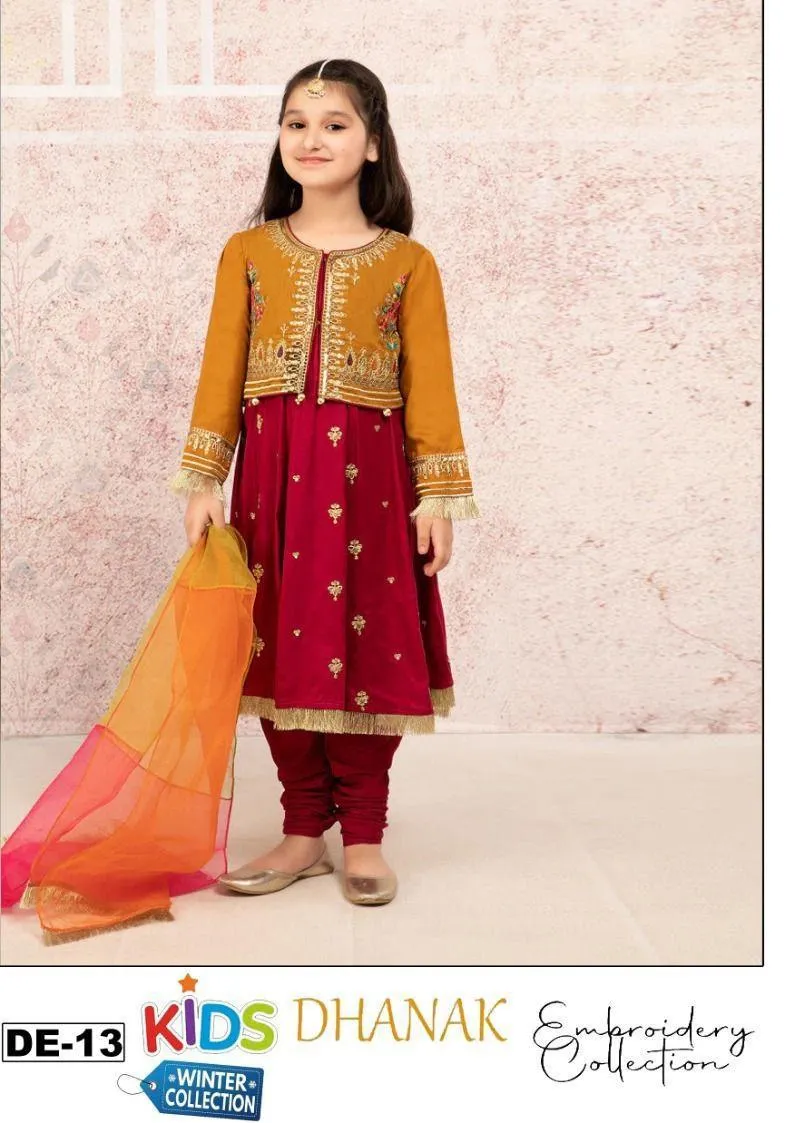 3 Pcs Girl's Dhanak Embroidered Unstitched Suit