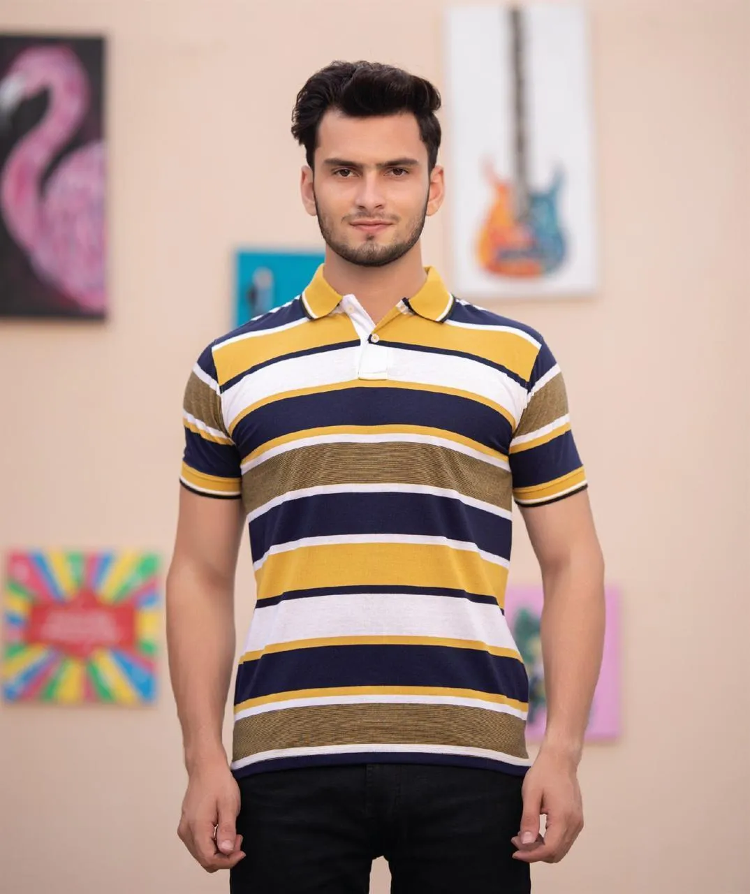 Stylish Men's Multi Color Jersey Polo Shirt