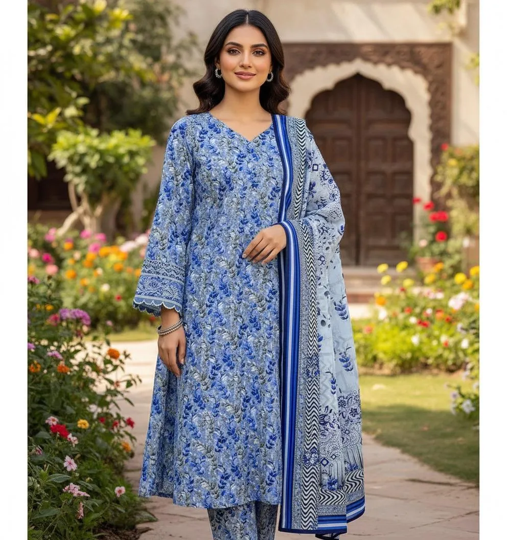 3 Pcs Women's Unstitched Printed Khaddar Suit