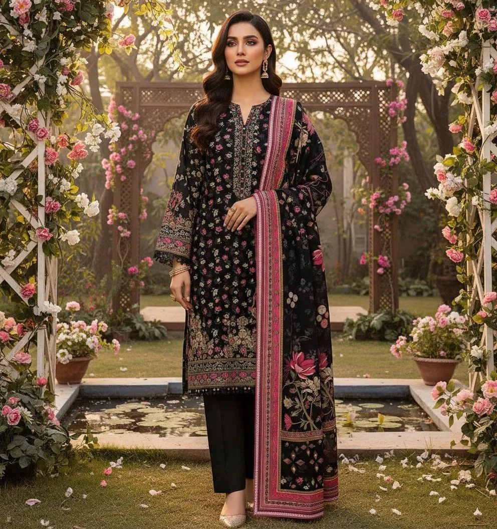 Khaddar 3 Piece Suit | Maria B. 3 Piece Suit | Winter Collection | Unstiched 3 Piece | Branded3piece Suit | 3 Pcs Women's Unstitched Printed Suit