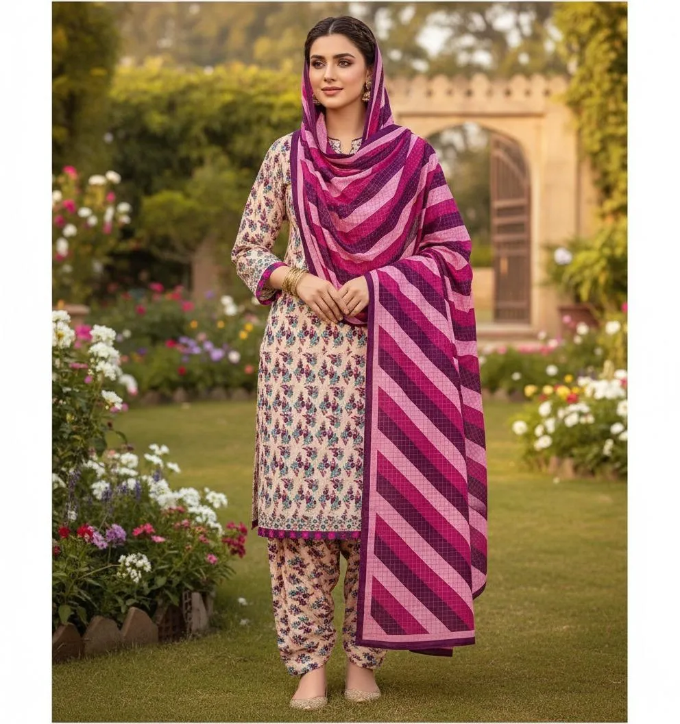 3 Pcs Women's Unstitched Printed Khaddar Suit
