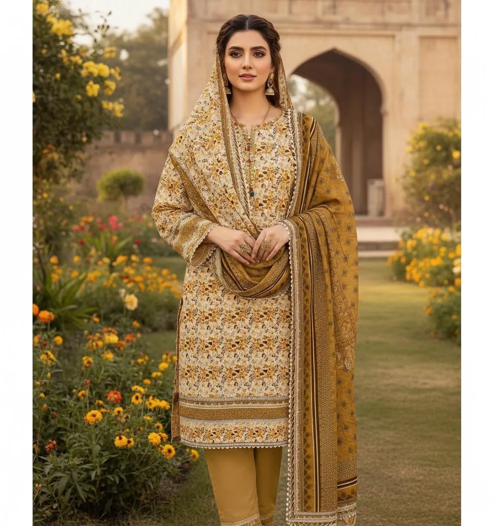 3 Pcs Women's Unstitched Printed Khaddar Suit