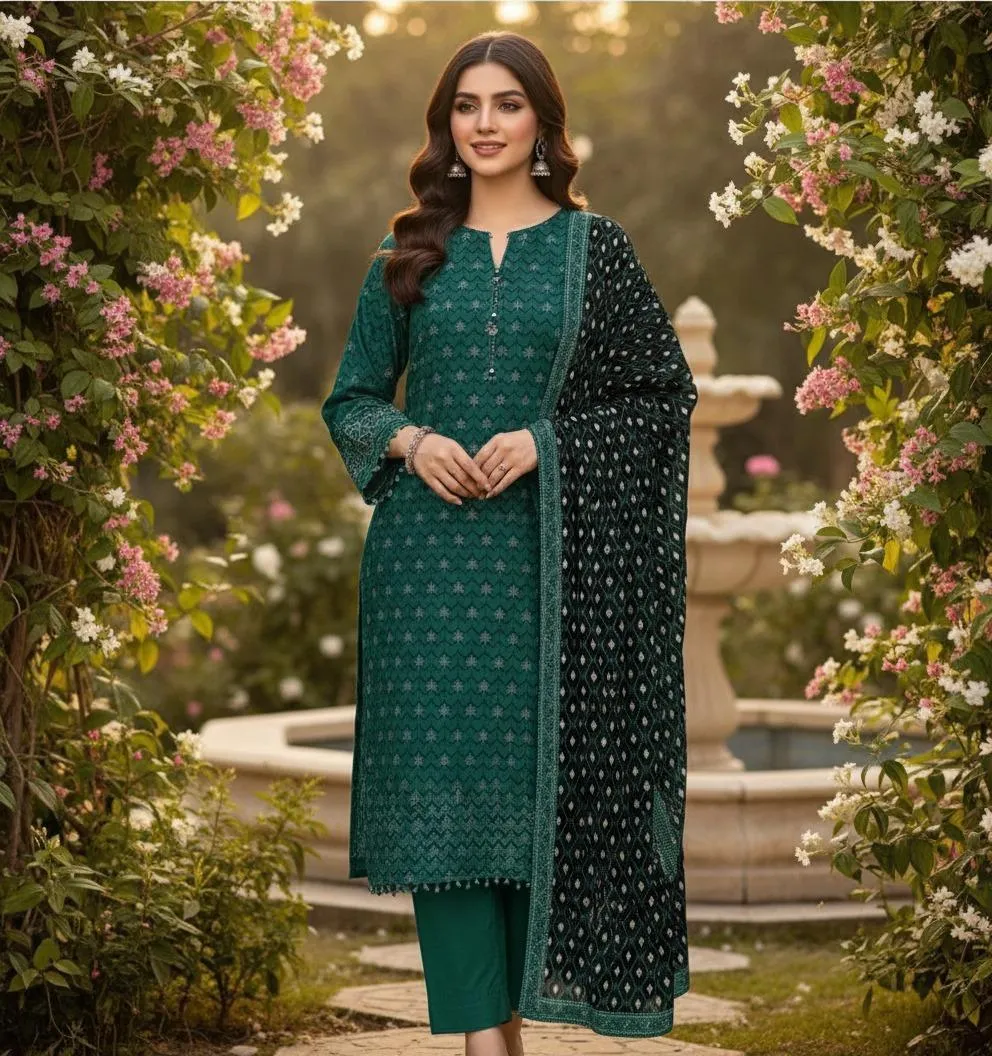 3 Pcs Women's Unstitched Printed Khaddar Suit