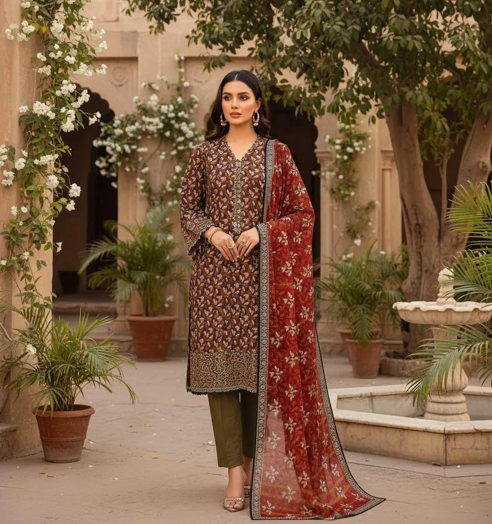3 Pcs Women's Unstitched Printed Khaddar Suit