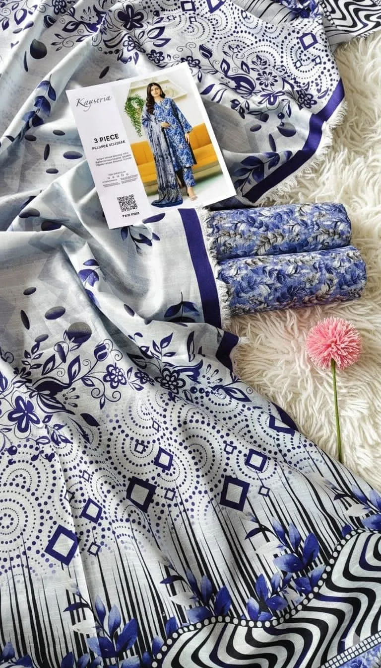 Branded Kayseria Khaddar 3 Pcs Women's Unstitched Printed Suit