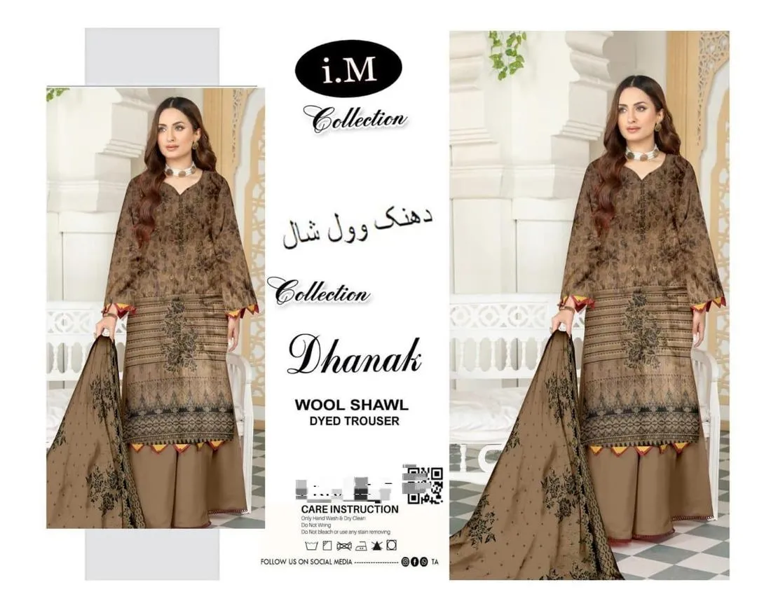 Dhanak Embroidered 3 Pcs Women's Unstitched Suit