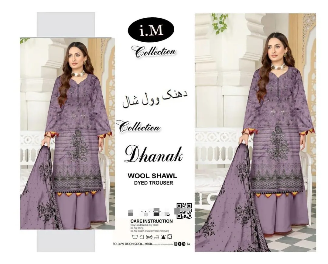 Dhanak Embroidered 3 Pcs Women's Unstitched Suit