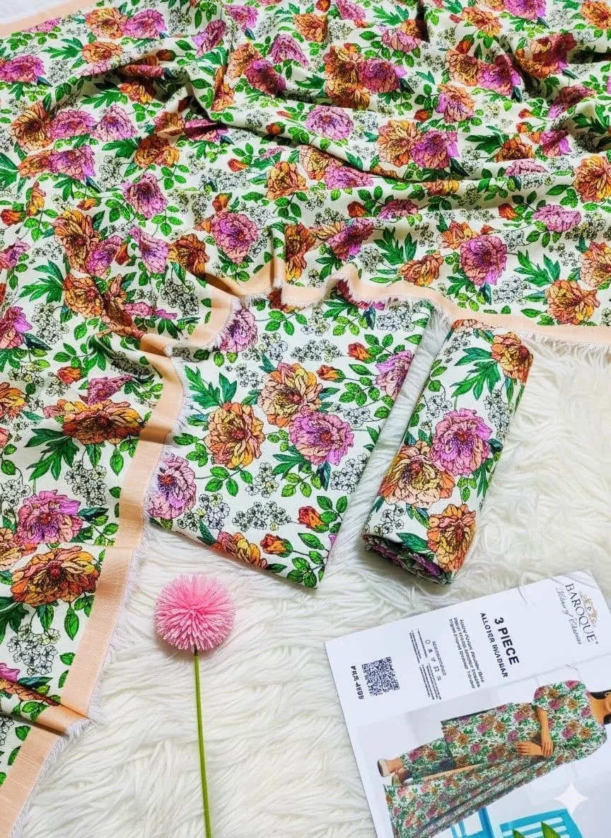 3 Pcs Women's Unstitched Printed Suit