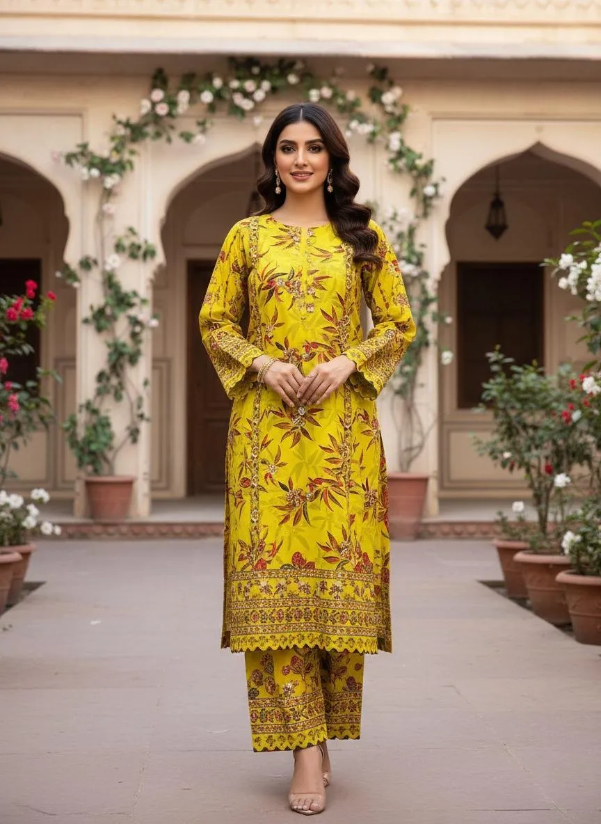 2 Pcs Women's Unstitched Printed Khaddar Suit