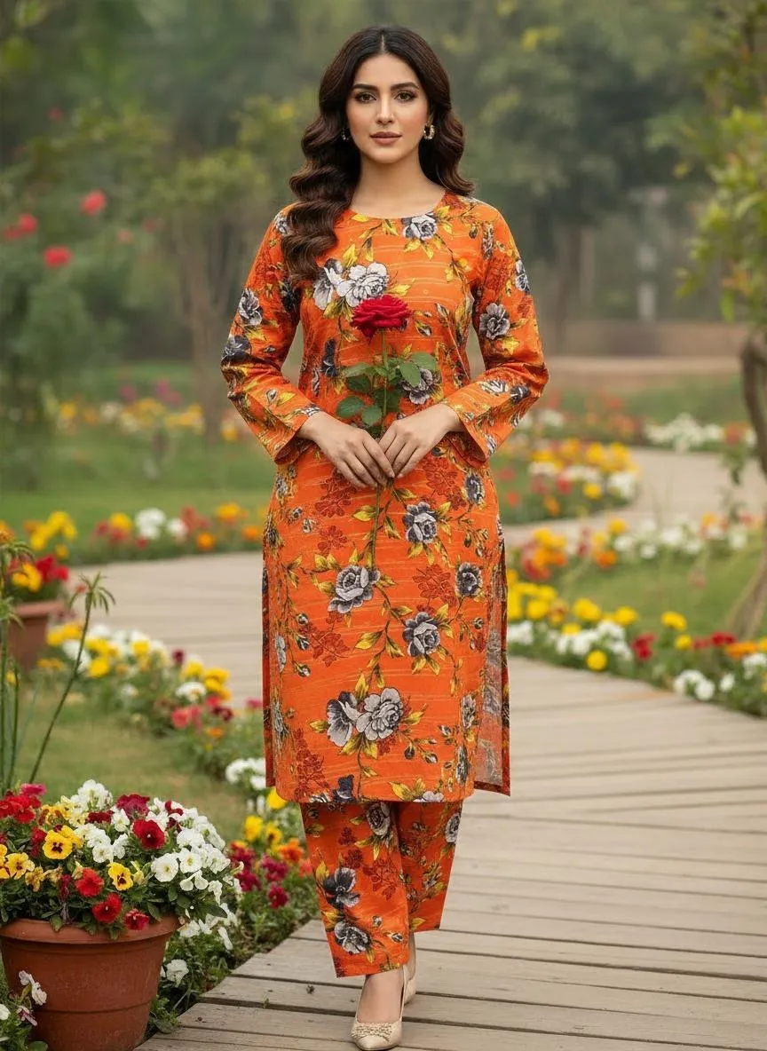 2 Pcs Women's Unstitched Printed Khaddar Suit