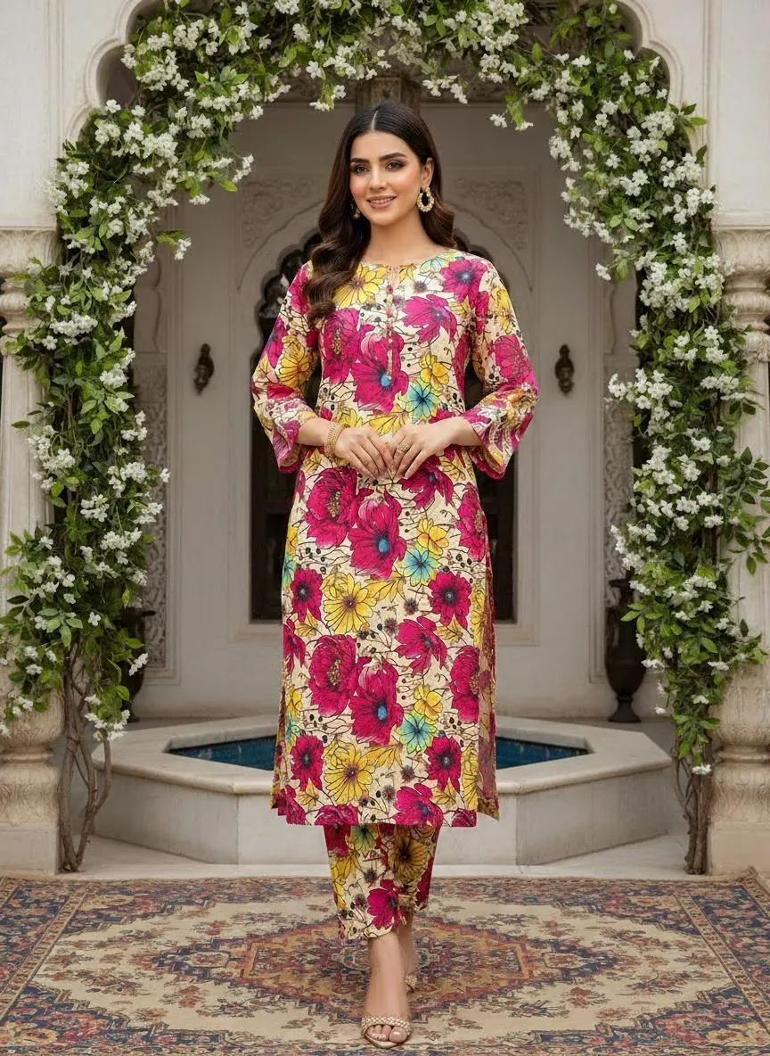 2 Pcs Women's Unstitched Printed Khaddar Suit