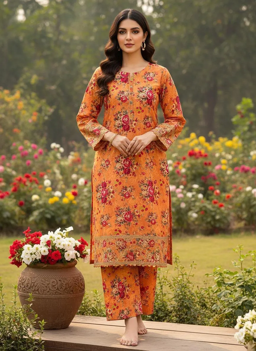 2 Pcs Women's Unstitched Printed Khaddar Suit