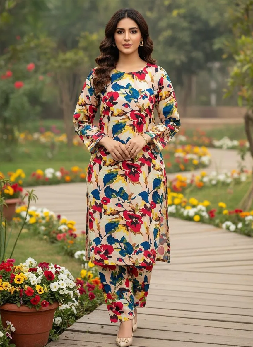 2 Pcs Women's Unstitched Printed Khaddar Suit