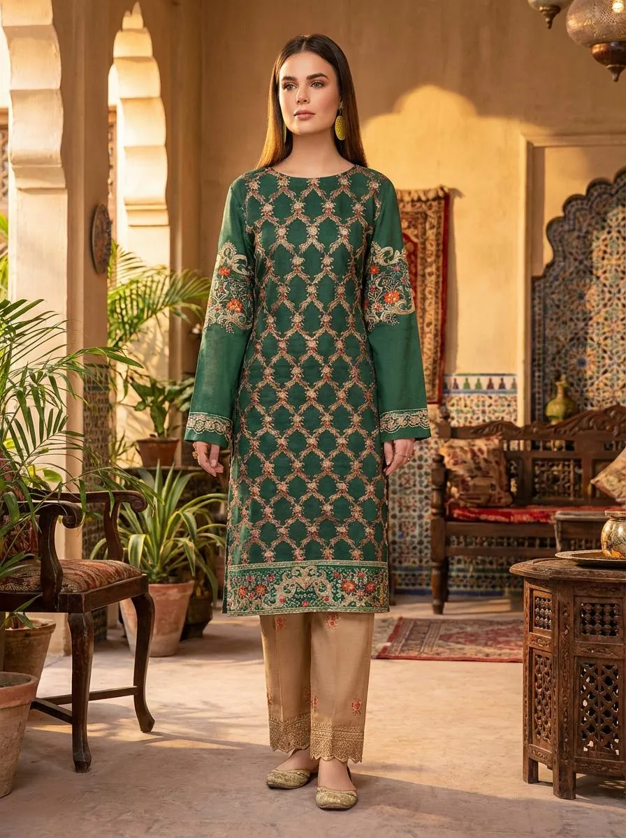 2 Pcs Women's Unstitched Embroidered Suit