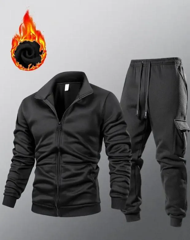2 Pcs Men's Fleece Plain Zipper Track Suit
