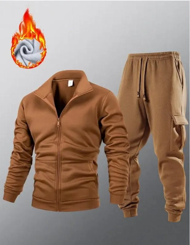 2 Pcs Men's Fleece Plain Zipper Track Suit