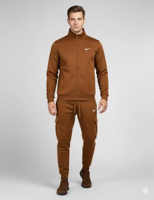 2 Pcs Men's Fleece Printed Zipper Track Suit