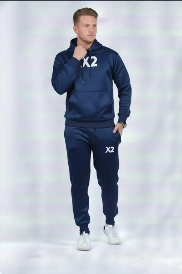 2 Pcs Men's Polyester Printed Hoodie Track Suit