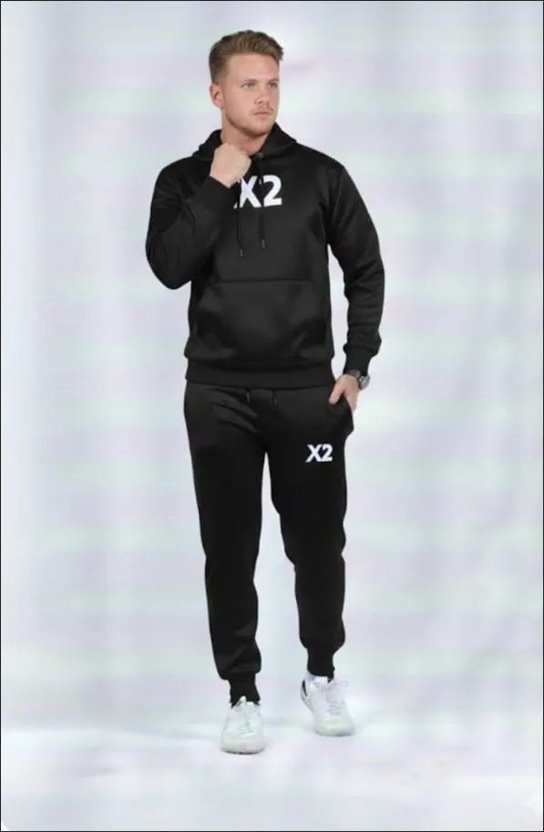 2 Pcs Men's Polyester Printed Hoodie Track Suit