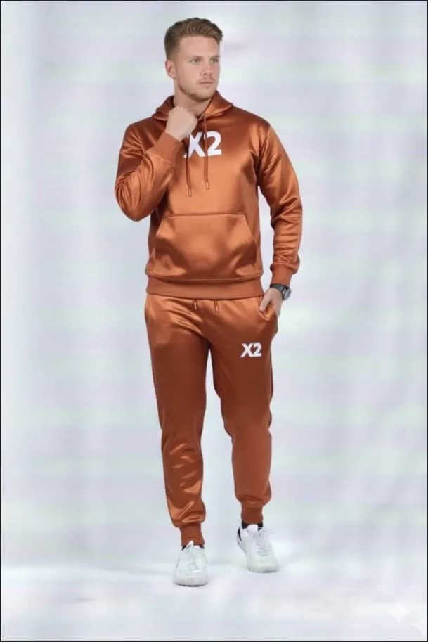 2 Pcs Men's Polyester Printed Hoodie Track Suit
