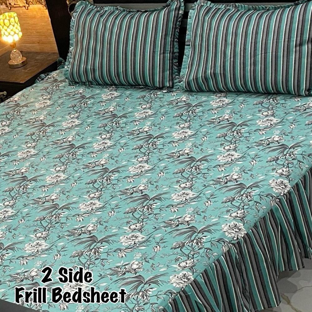 3 Pcs Cotton Salonica Frill Double Bedsheet