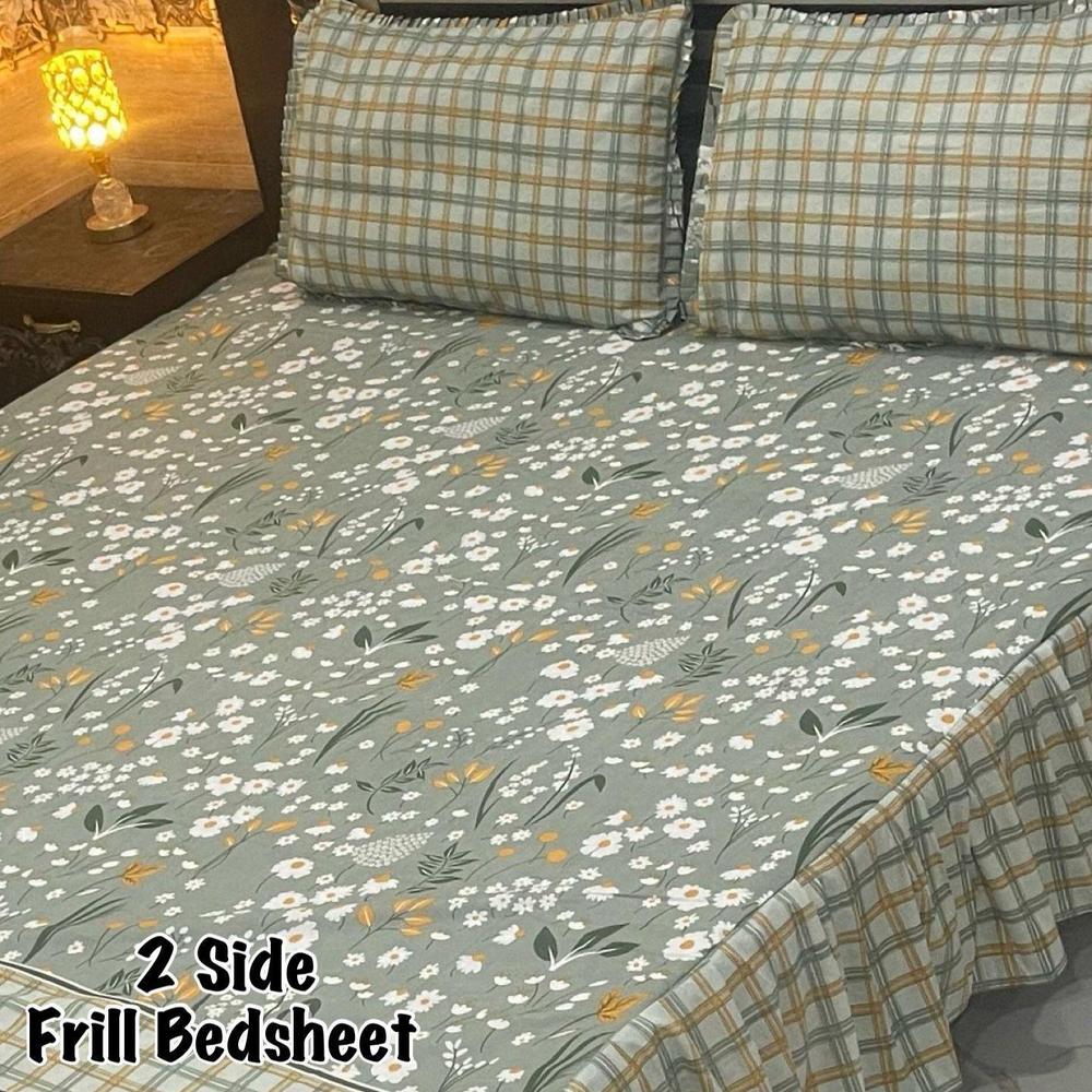 3 Pcs Cotton Salonica Frill Double Bedsheet