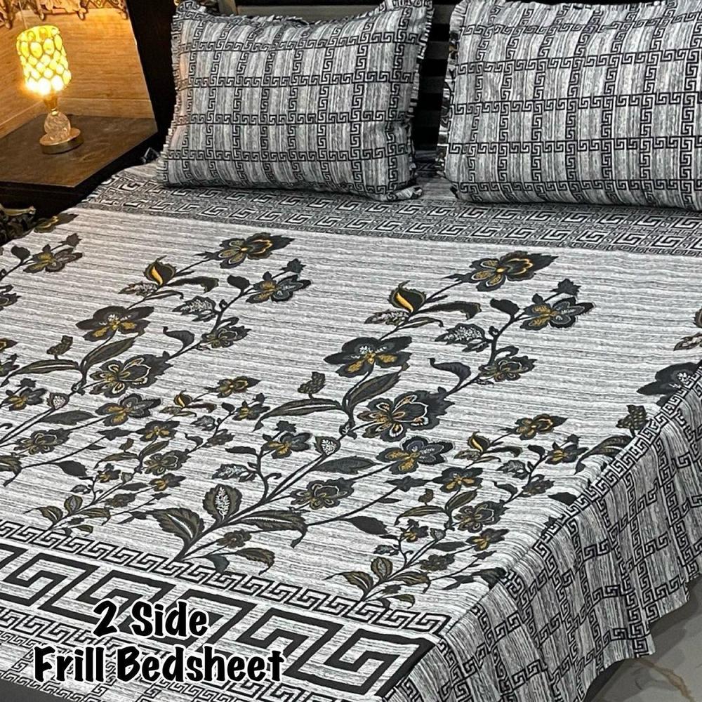 3 Pcs Cotton Salonica Frill Double Bedsheet
