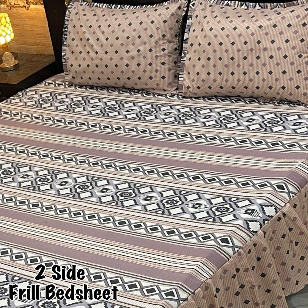 3 Pcs Cotton Salonica Frill Double Bedsheet