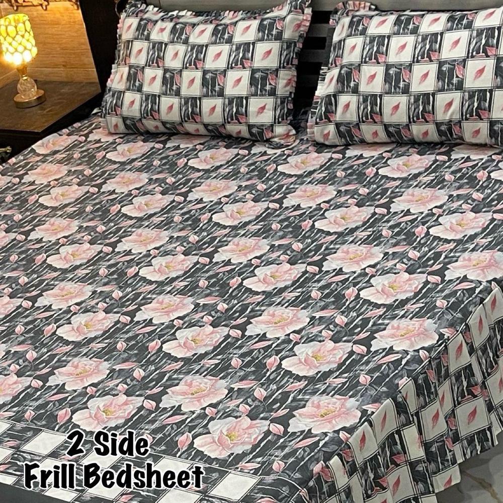 3 Pcs Cotton Salonica Frill Double Bedsheet