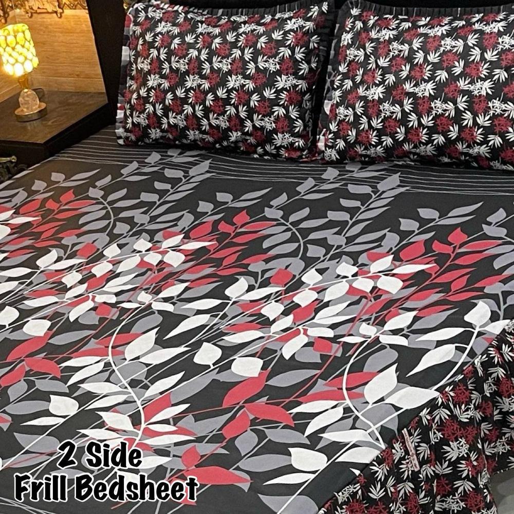 3 Pcs Cotton Salonica Frill Double Bedsheet
