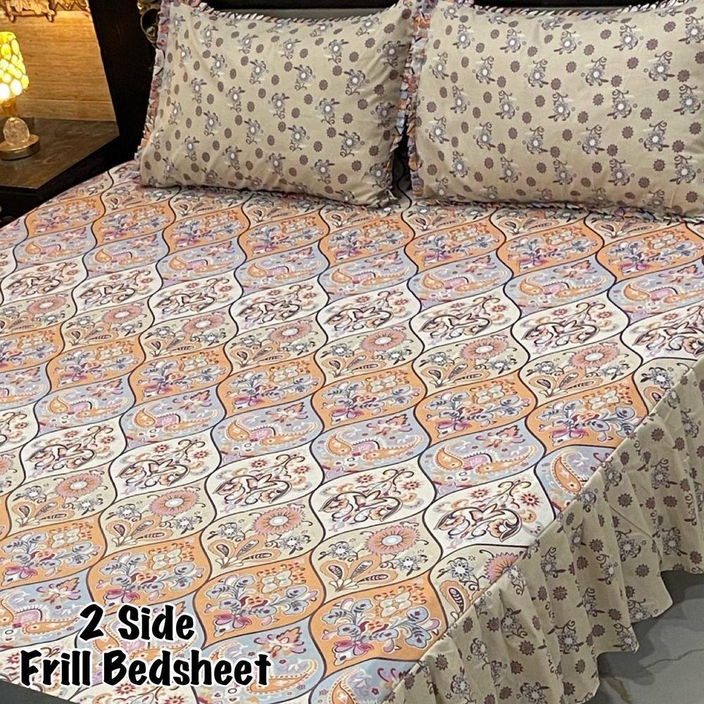 3 Pcs Cotton Salonica Frill Double Bedsheet
