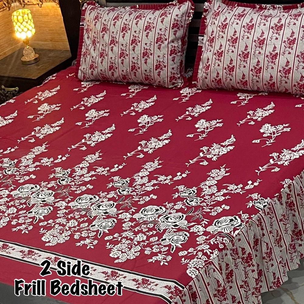 3 Pcs Cotton Salonica Frill Double Bedsheet
