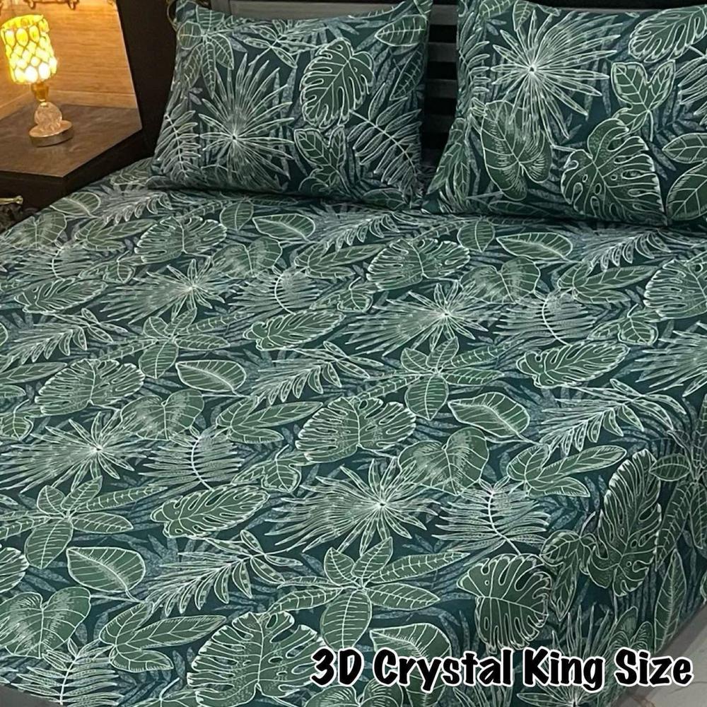 3 Pcs Crystal Cotton Printed Double Bedsheet