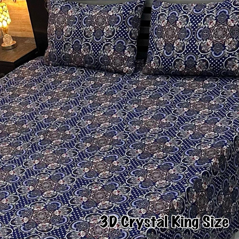 3 Pcs Crystal Cotton Printed Double Bedsheet