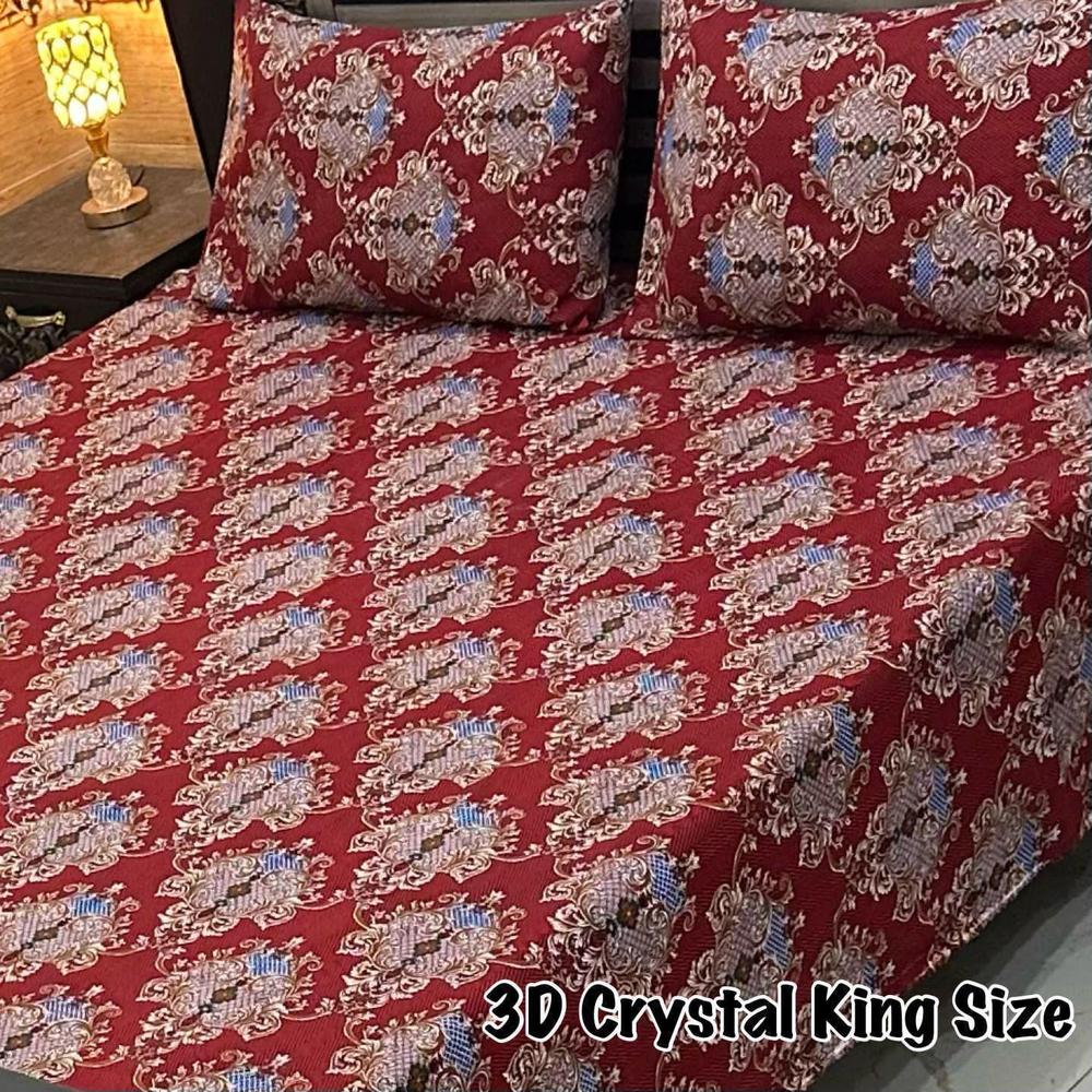 3 Pcs Crystal Cotton Printed Double Bedsheet