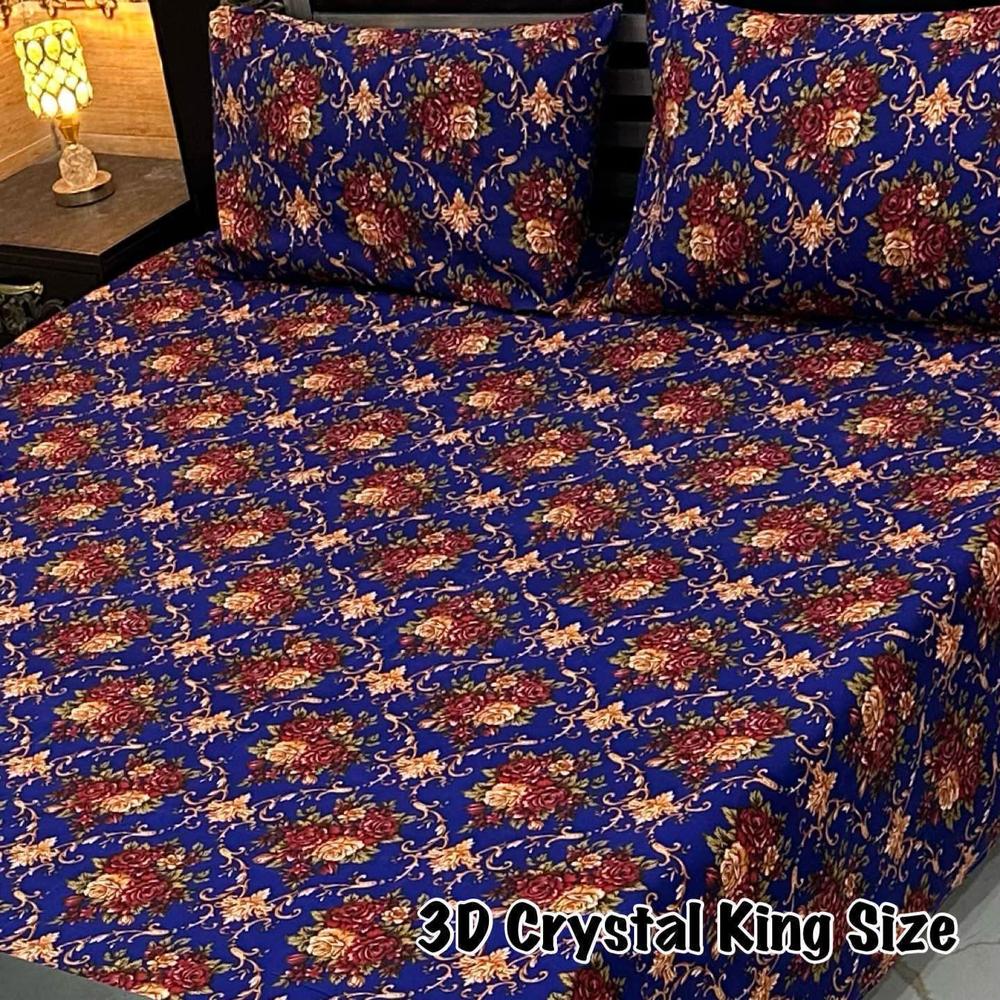 3 Pcs Crystal Cotton Printed Double Bedsheet