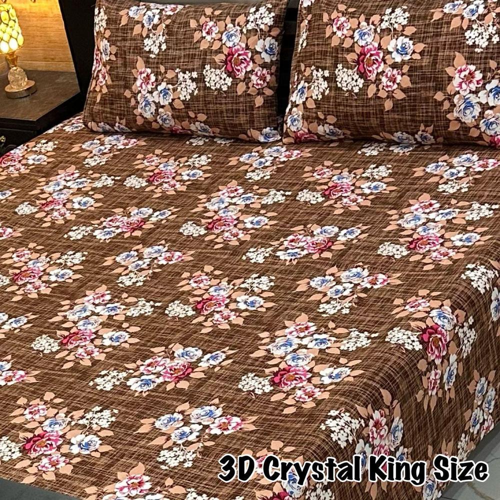 3 Pcs Crystal Cotton Printed Double Bedsheet