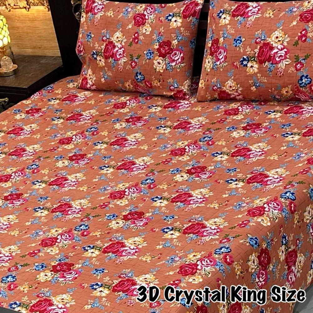 3 Pcs Crystal Cotton Printed Double Bedsheet