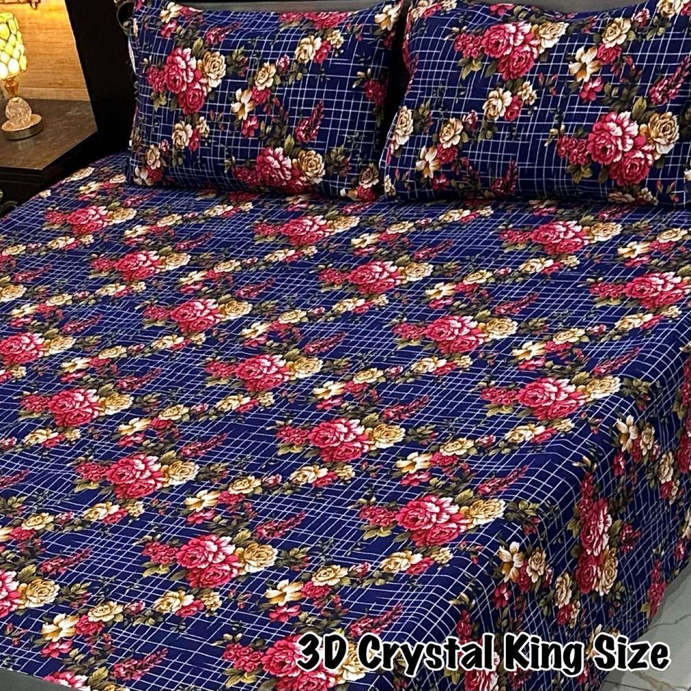 3 Pcs Crystal Cotton Printed Double Bedsheet