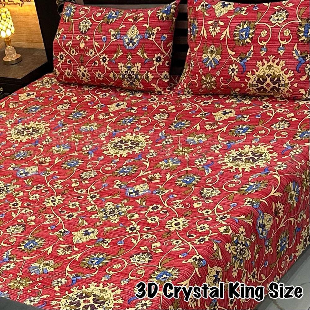 3 Pcs Crystal Cotton Printed Double Bedsheet
