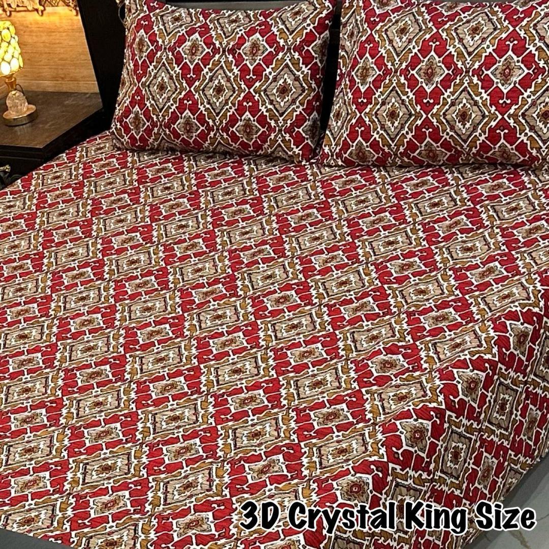 3 Pcs Crystal Cotton Printed Double Bedsheet
