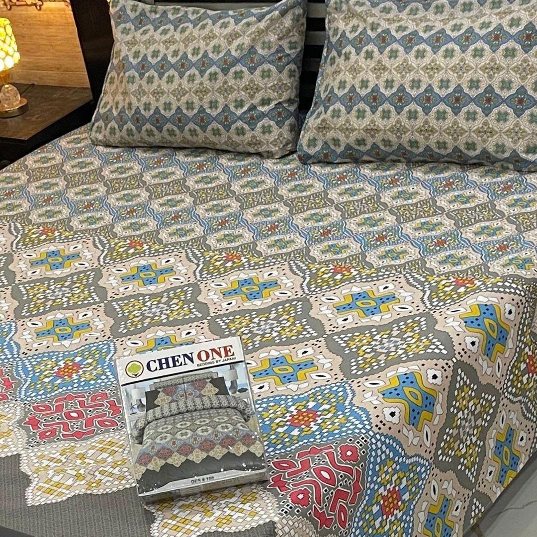 3 Pcs Cotton Salonica Printed Double Bedsheet