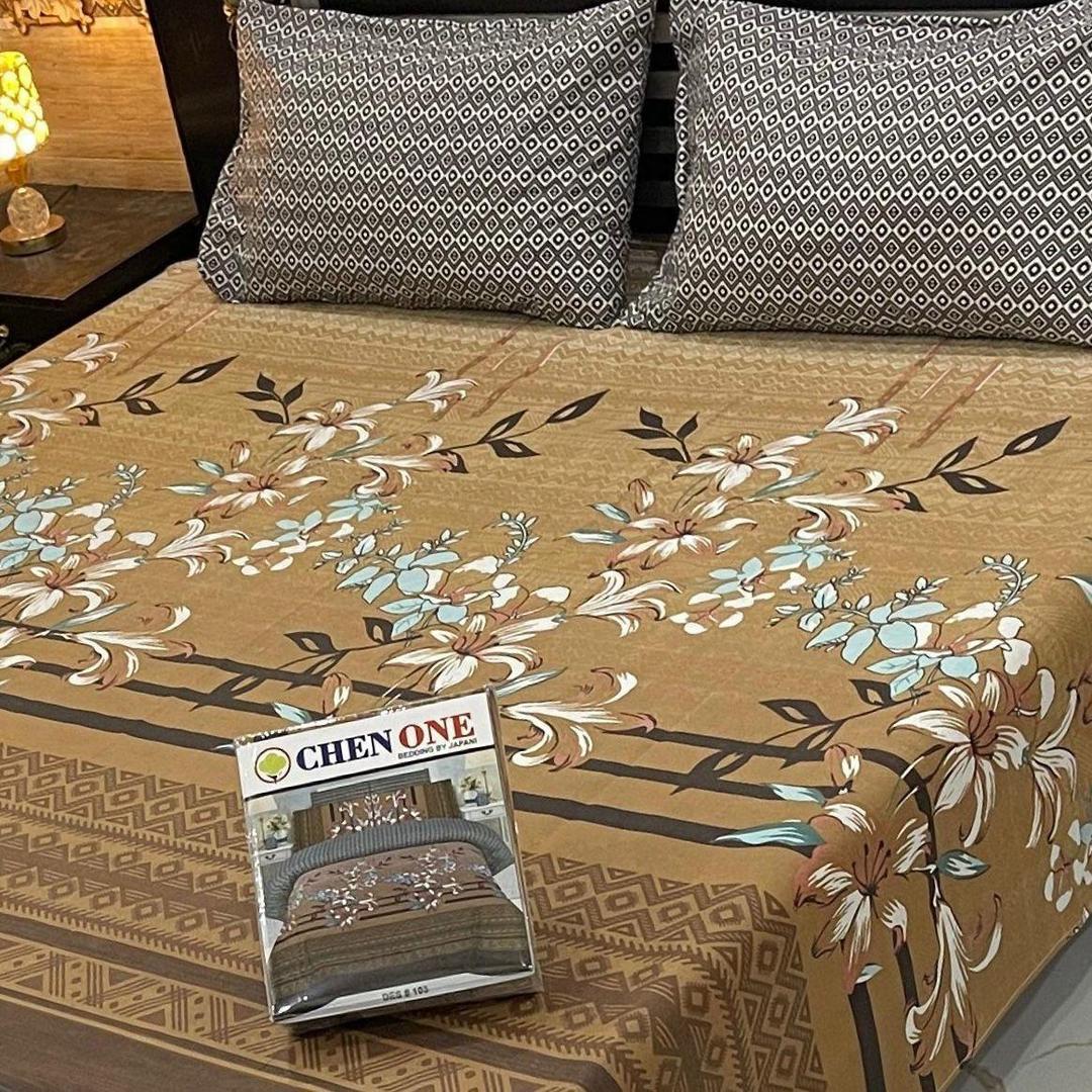 3 Pcs Cotton Salonica Printed Double Bedsheet