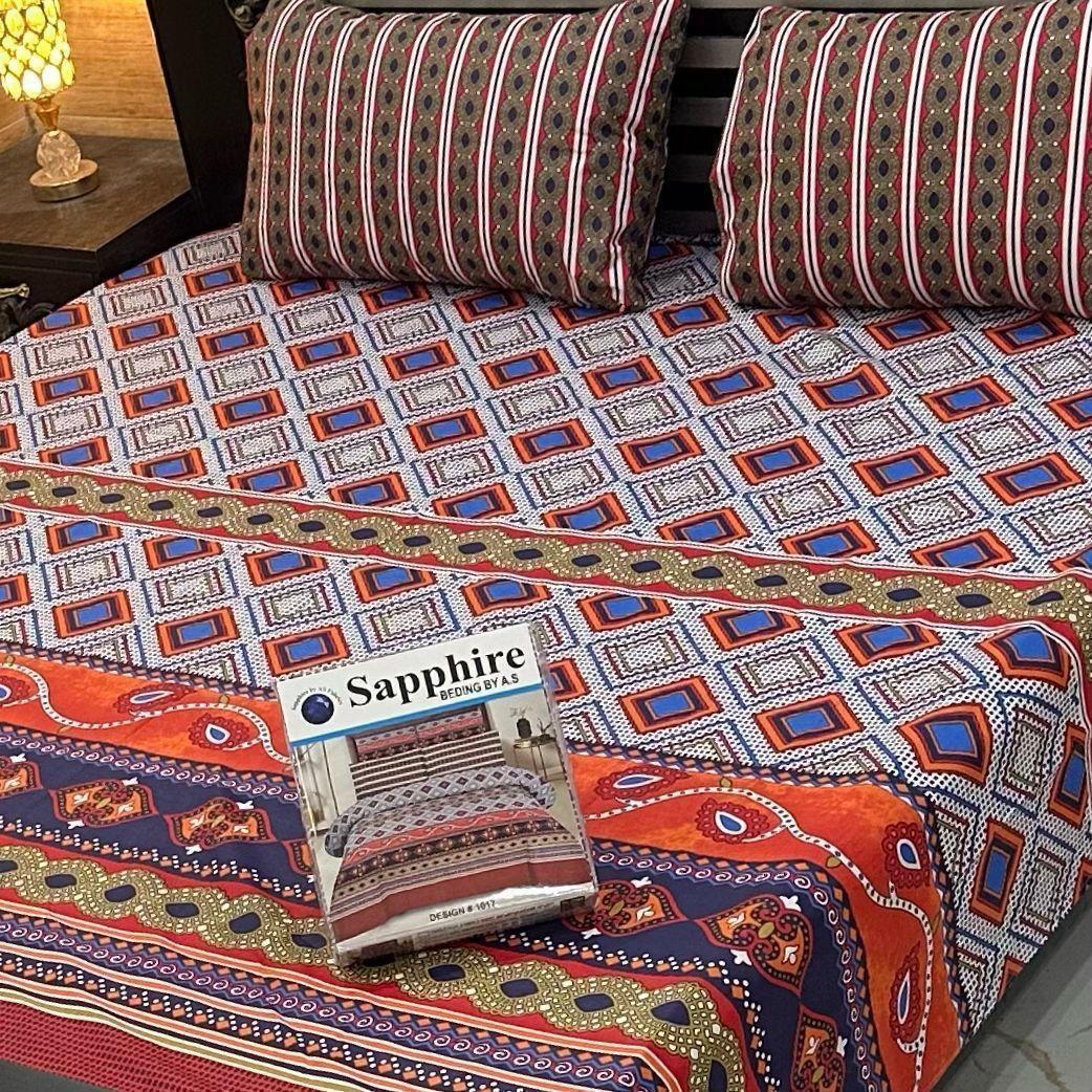 3 Pcs Cotton Salonica Printed Double Bedsheet
