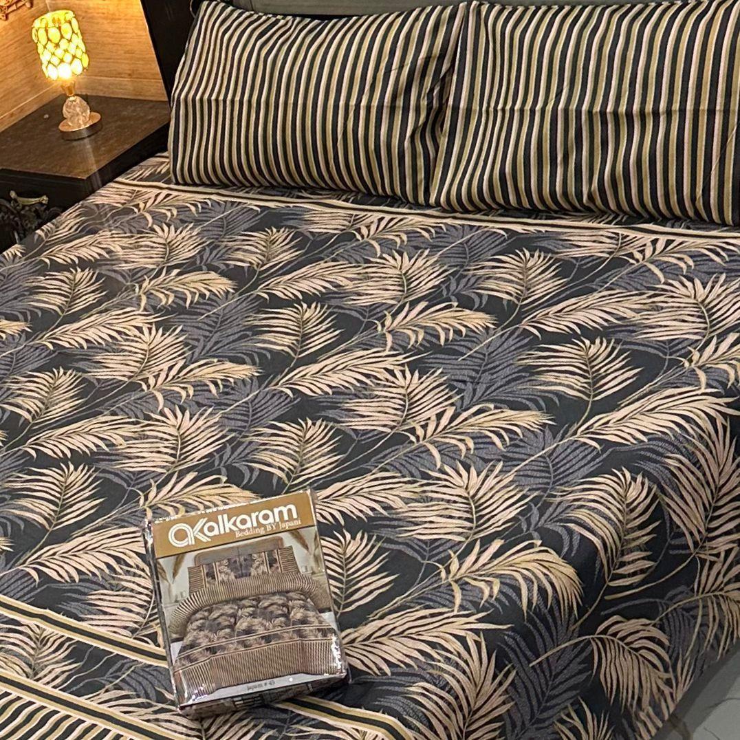 3 Pcs Cotton Salonica Printed Double Bedsheet