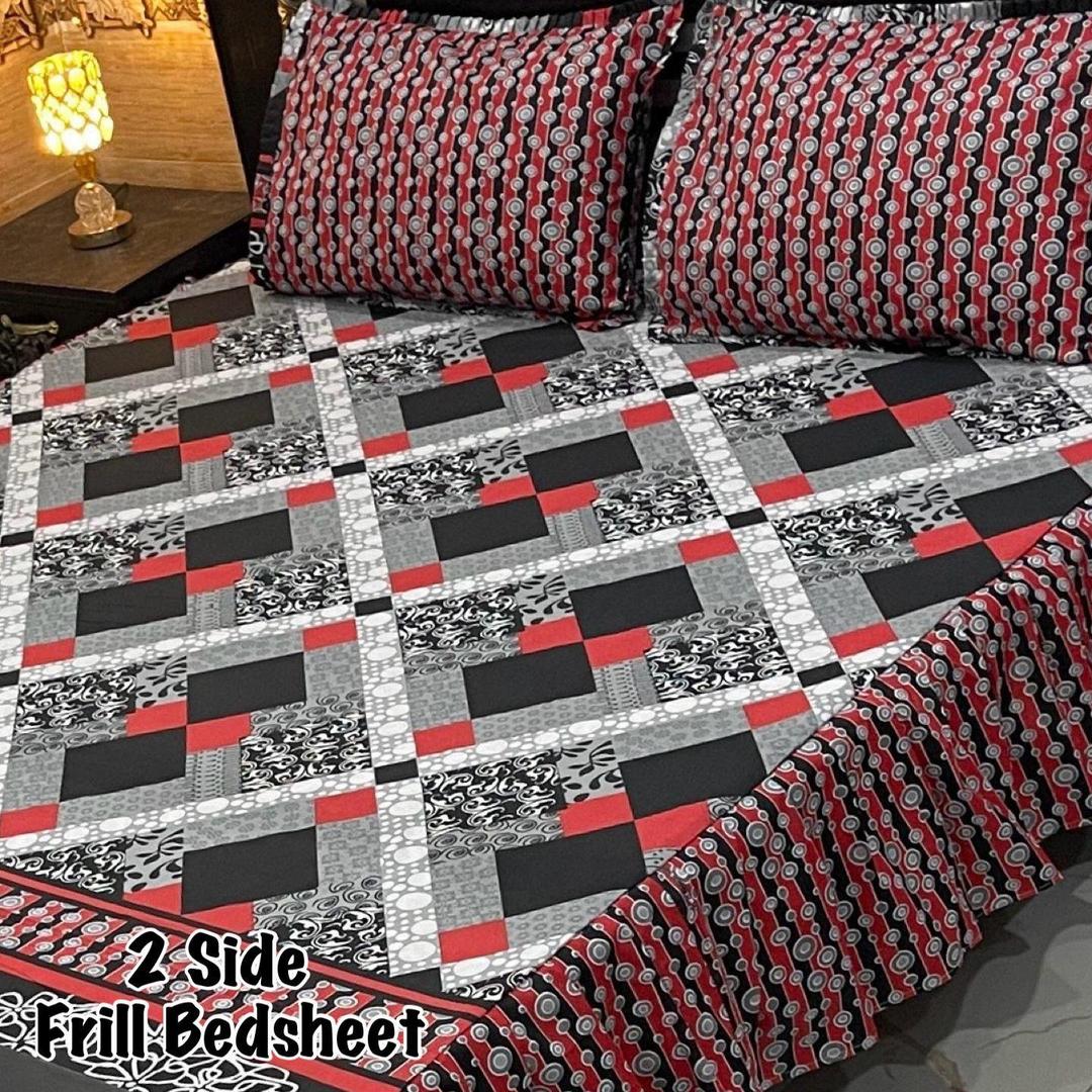 3 Pcs Cotton Salonica Frill Double Bedsheet